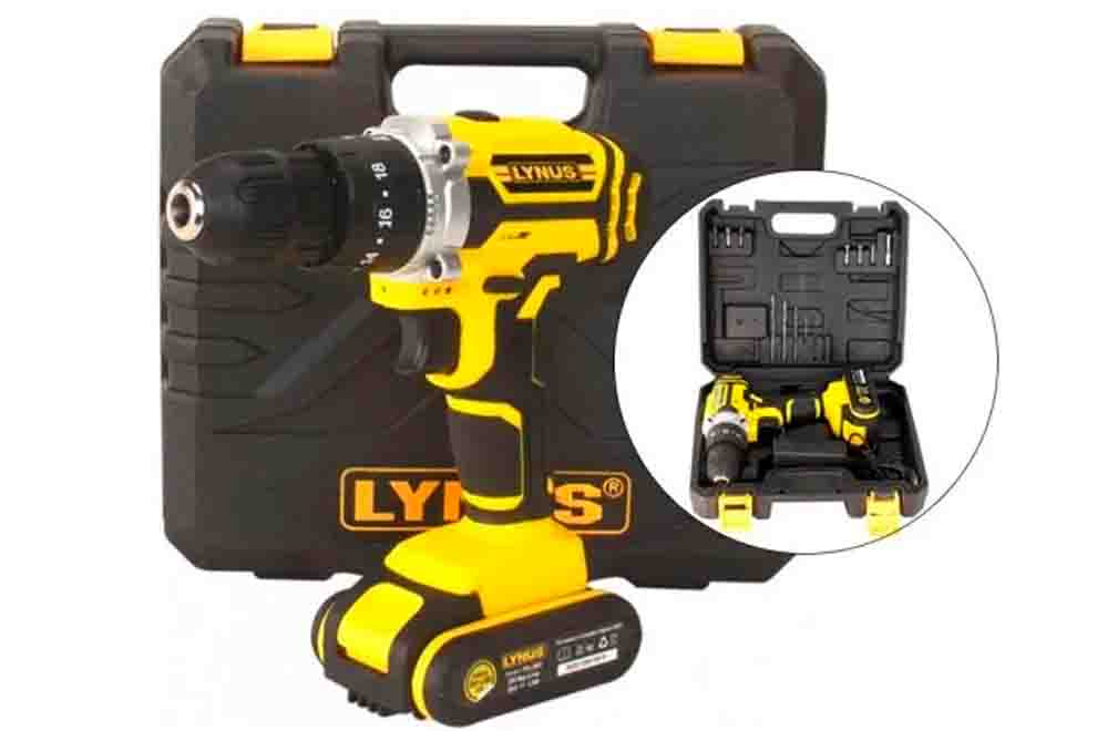 Furadeira elétrica LYNUS com maleta de armazenamento