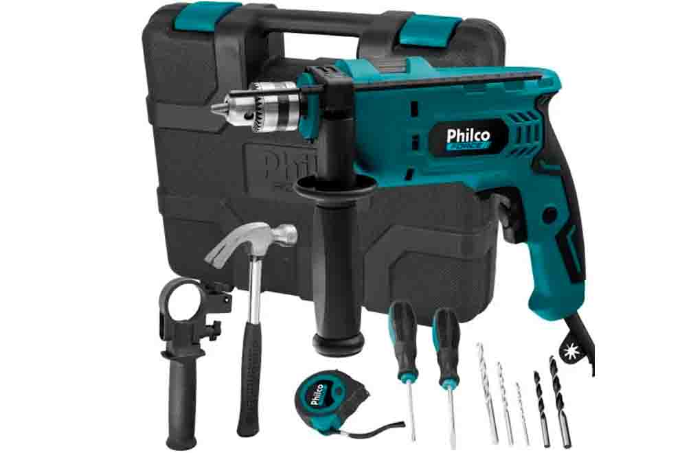 Furadeira Philco com acessórios em estojo