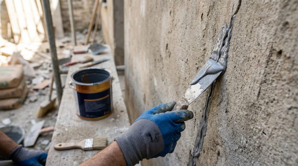 Aplicação de massa em parede para reparo