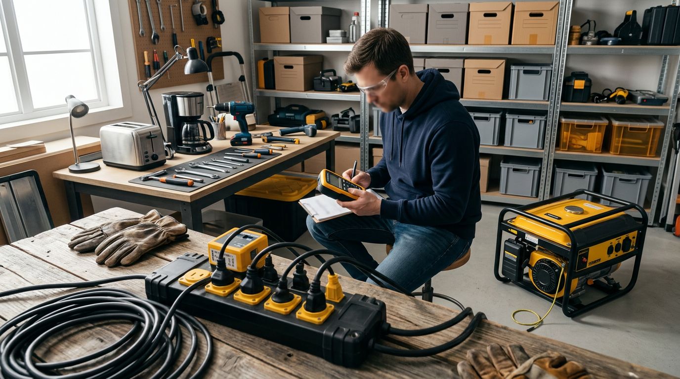 Homem anotando em ambiente de trabalho com ferramentas.