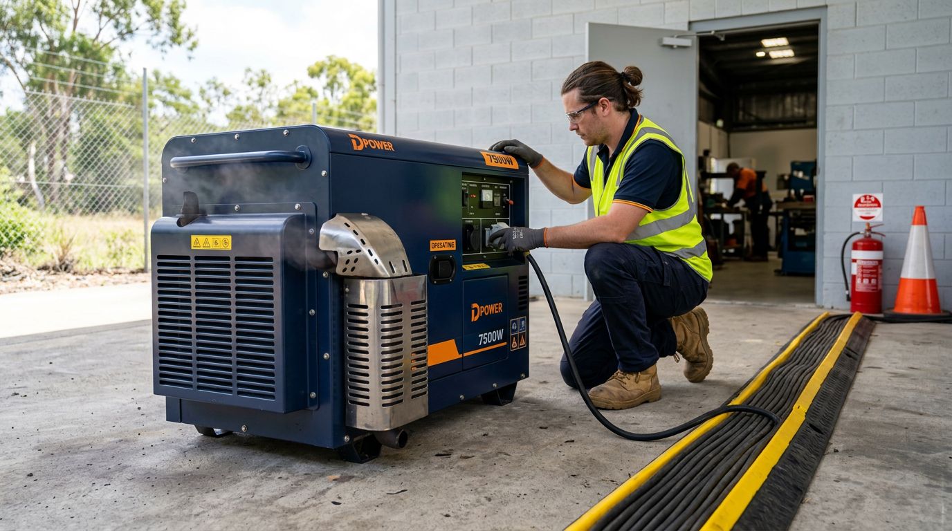 Gerador portátil sendo utilizado em área industrial